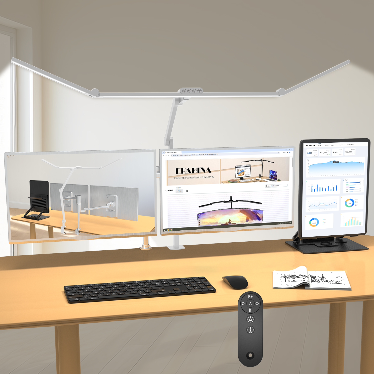 EPABINA 36W Ultra Bright Architect Desk Lamp with Clamp, Tall Overhead Rotatable Led Desk Light for Home Office, 47Inch Long Adjustable Monitor Light Bar with